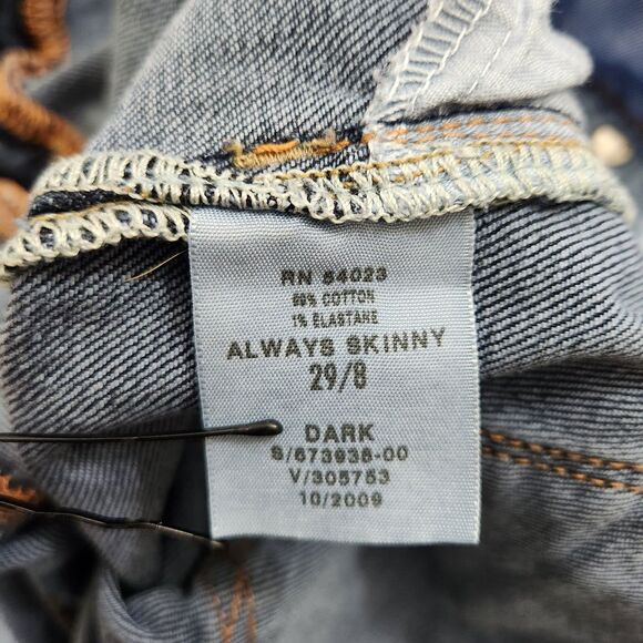 GAP 1969 Women 29/8 Blue Dark Wash Low Rise Always Skinny Stretch Denim Jeans - Picture 8 of 13